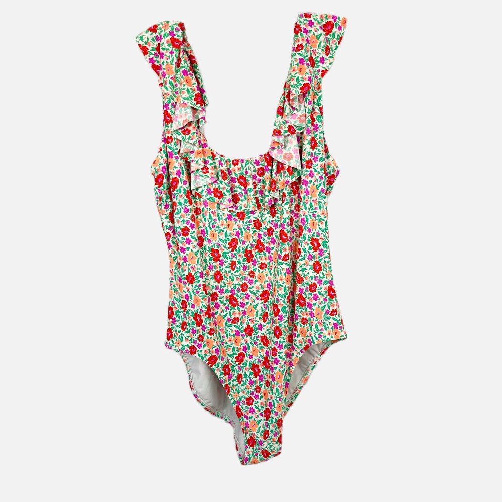 J. Crew Ruffle Scoop Back One Piece Swimsuit in Storybook Floral - Size 16 - Picture 2 of 5